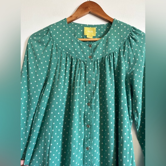 Anthropologie Maeve Teal Polka Dot Asbury Printed Button Down Blouse Size Small - Picture 6 of 11